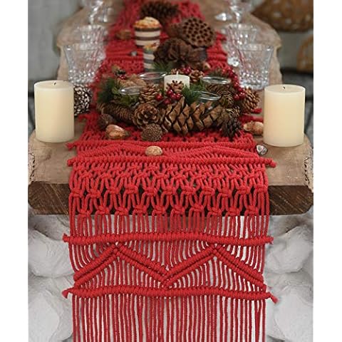 FLBER OUTLET Macrame Table Runners Red Christmas Decor Kitchen Dining Table Runner,13.8"x 94" Cover