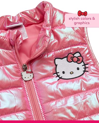 Image of Hello Kitty Girls Pants Set - 3 Piece Zip Up Vest, Long Sleeve Graphic Shirt, Fleece Pants - Matching Set for Girls (2T-12), Size 2T, Pink /Black /Leopard