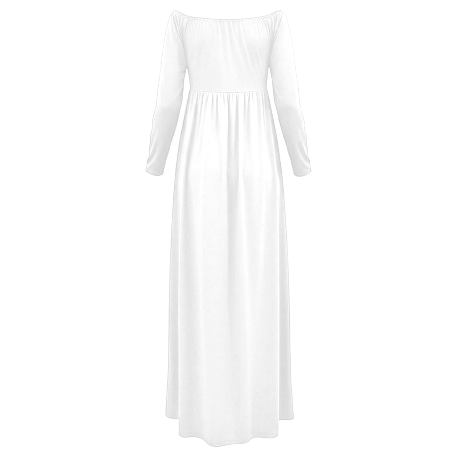 Generisch 2026 Elegantes Umstandskleid für Fotoshootings mit schulterfreiem Ausschnitt Langen Ärmeln für eine schlanke Passform (bodenlang) (White XXL)