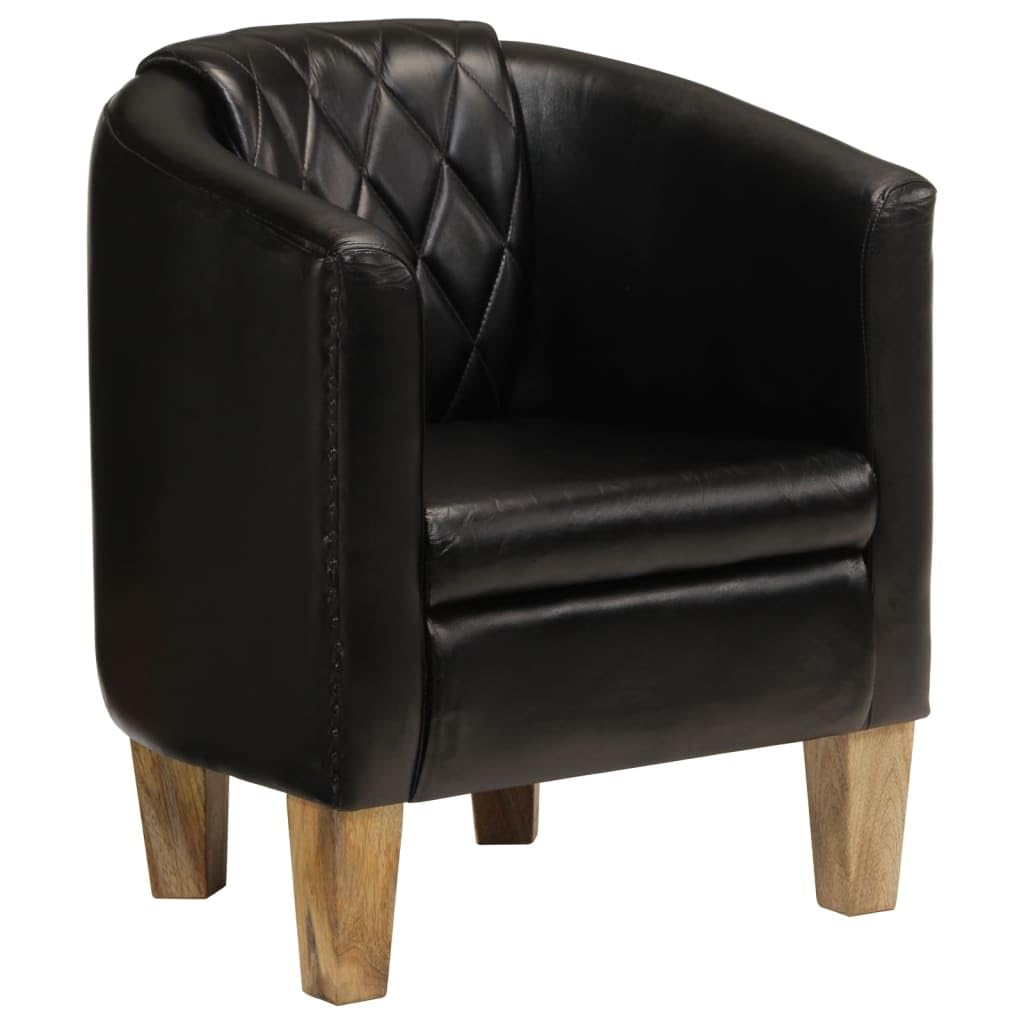 vidaXL Fauteuil Cabriolet, Chaise de Relaxation, Siège avec Accoudoirs Rembourrés, Canapé de Salon Salle de Séjour, Noir Cuir Véritable