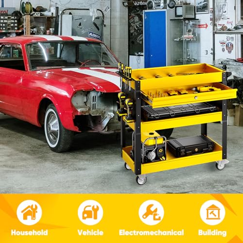 4 Tier Rolling Tool Cart on Wheels with Mechanic Tool Cart with Locking Drawer-Metal, 400LBS Load Capacity Heavy Duty Utility with Pegboard for Repair Shop, Garage, Warehouse, Workshop