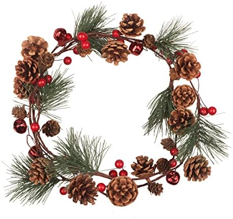 Songjum 6.6Ft Christmas Garland Decor with Red Bells Pine Cone Ch...