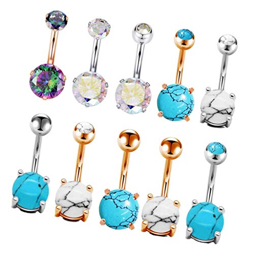 kowaku 10 Peças de Zircão de aço Piercing Joias Bola Lábio Língua Barra Anel Halter