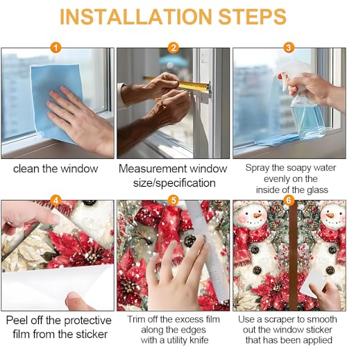 Image of Farmhouse Snowman Poinsettia Window Film 17.32x39.37in Cling