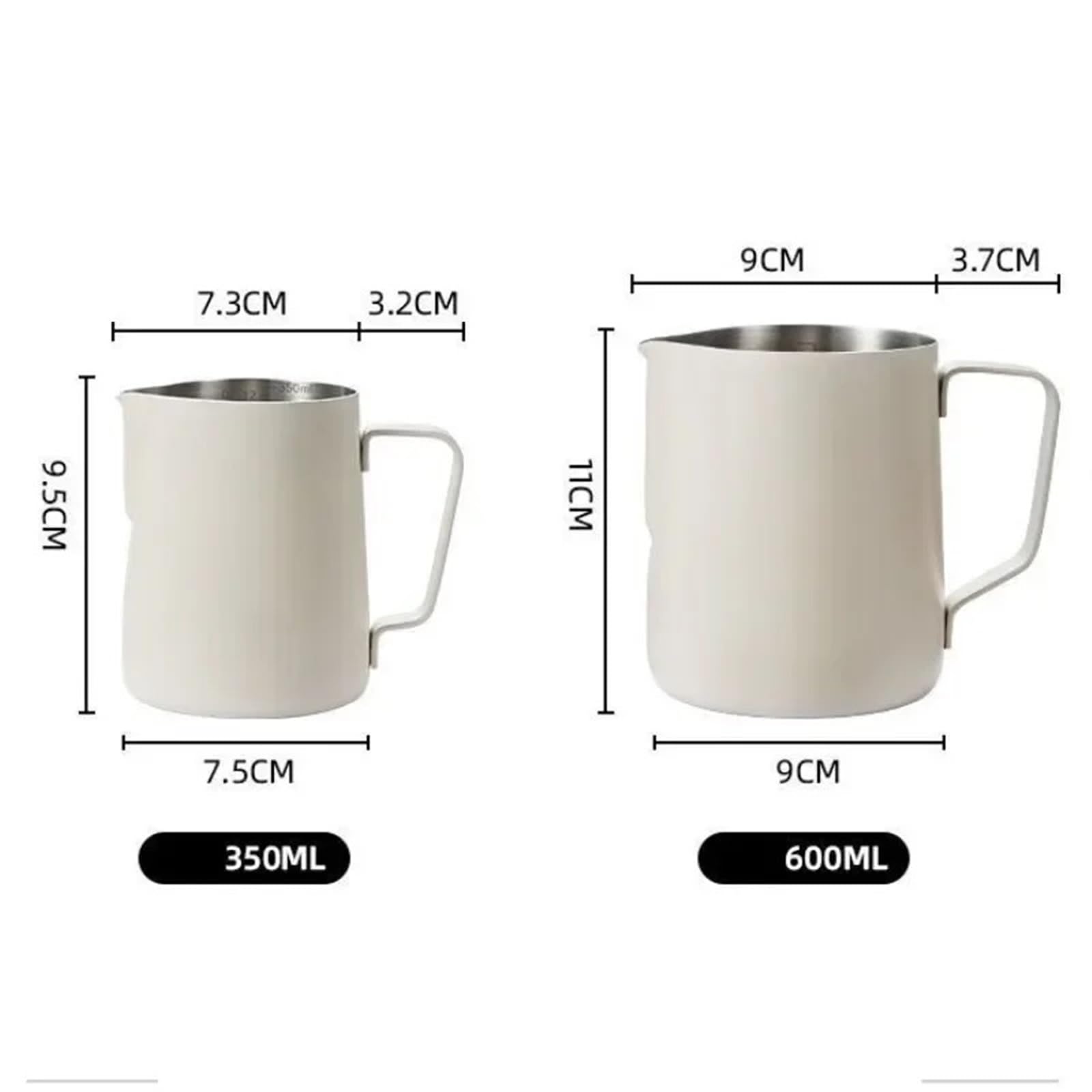 Dzbanek na mleko ze stali nierdzewnej 350ML 600ML dzbanek do spieniania mleka kawy 304 precyzyjna skala Barista profesjonalne naczynie kawiarniane(600ml Beige)