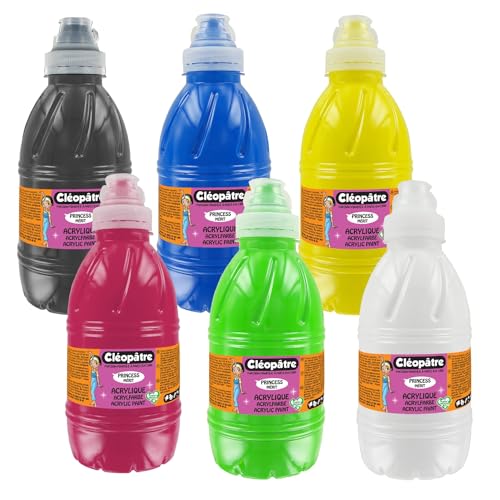 Cléopâtre PAM1X6 Lot de 6 Peintures Acryliques Princess Mérit, Couleurs Assorties, 500 ML, Set de 3000 Pièces