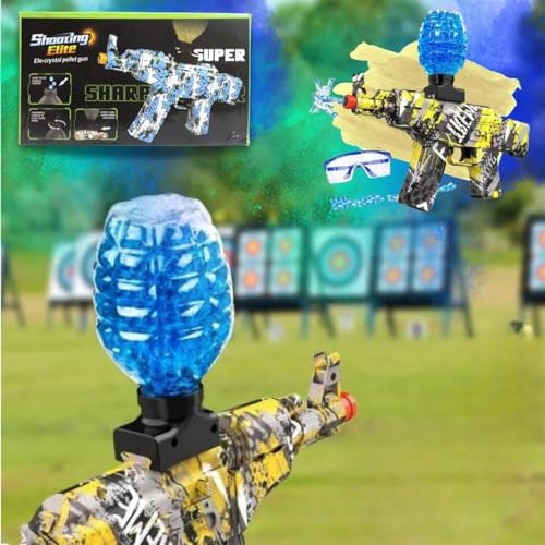 Image of Crackles Electric M16A1 Water Ball Blaster Gun for Kids | Automatic Burst Shooting Gel Gun Toy with Flash Light Effect, Rechargeable Battery & Silencer Outdoor Fun Toy Gun for Boys Multicolor