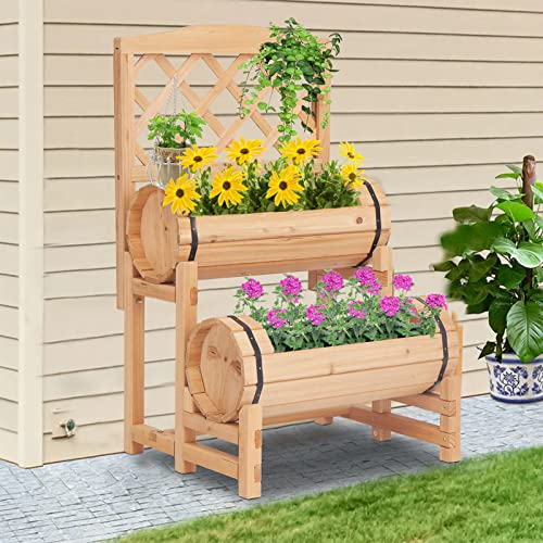 JSUN7 Wooden Raised Garden Bed - Planter with Trellis, Raised Garden Beds Outdoor, Planter Box for Gardening, Vegetable, Flower, Climbing Plants, Backyard/Balcony/Patio, Natural