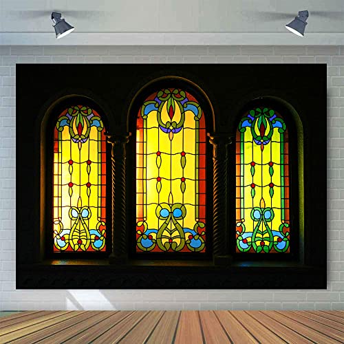 EMTOBT 7x5ft Stained Glass Window Backdrop BJRLEM1695