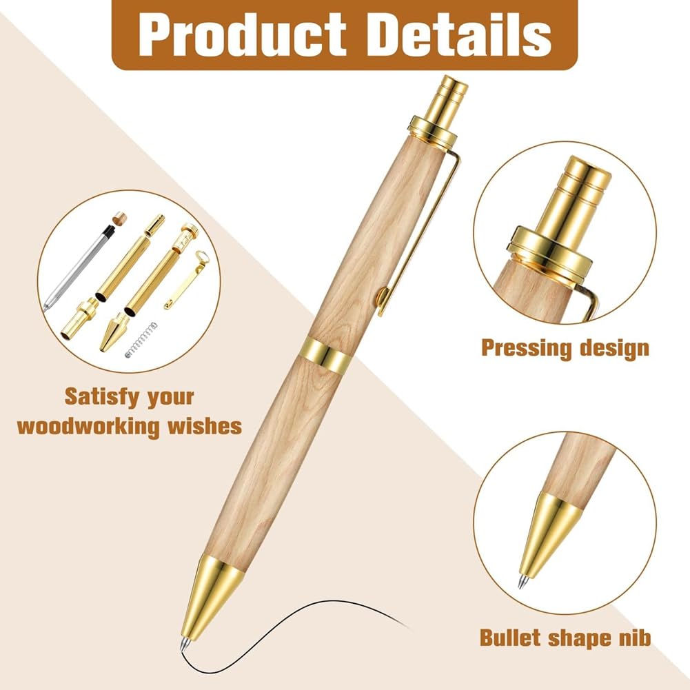 yeraa Kit de Stylo Rétractable pour Tournage sur Bois avec Recharges. Fournitures de Tournage sur Bois pour la Fabrication de Stylos en Bois.
