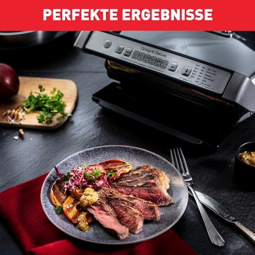 Foto von Tefal OptiGrill Deluxe Kontaktgrill, 6 Programme, Garstufenanzeige, 5 Temperaturstufen, Abnehmbare Platten, Elektrogrill, Edelstahl, GC707D16