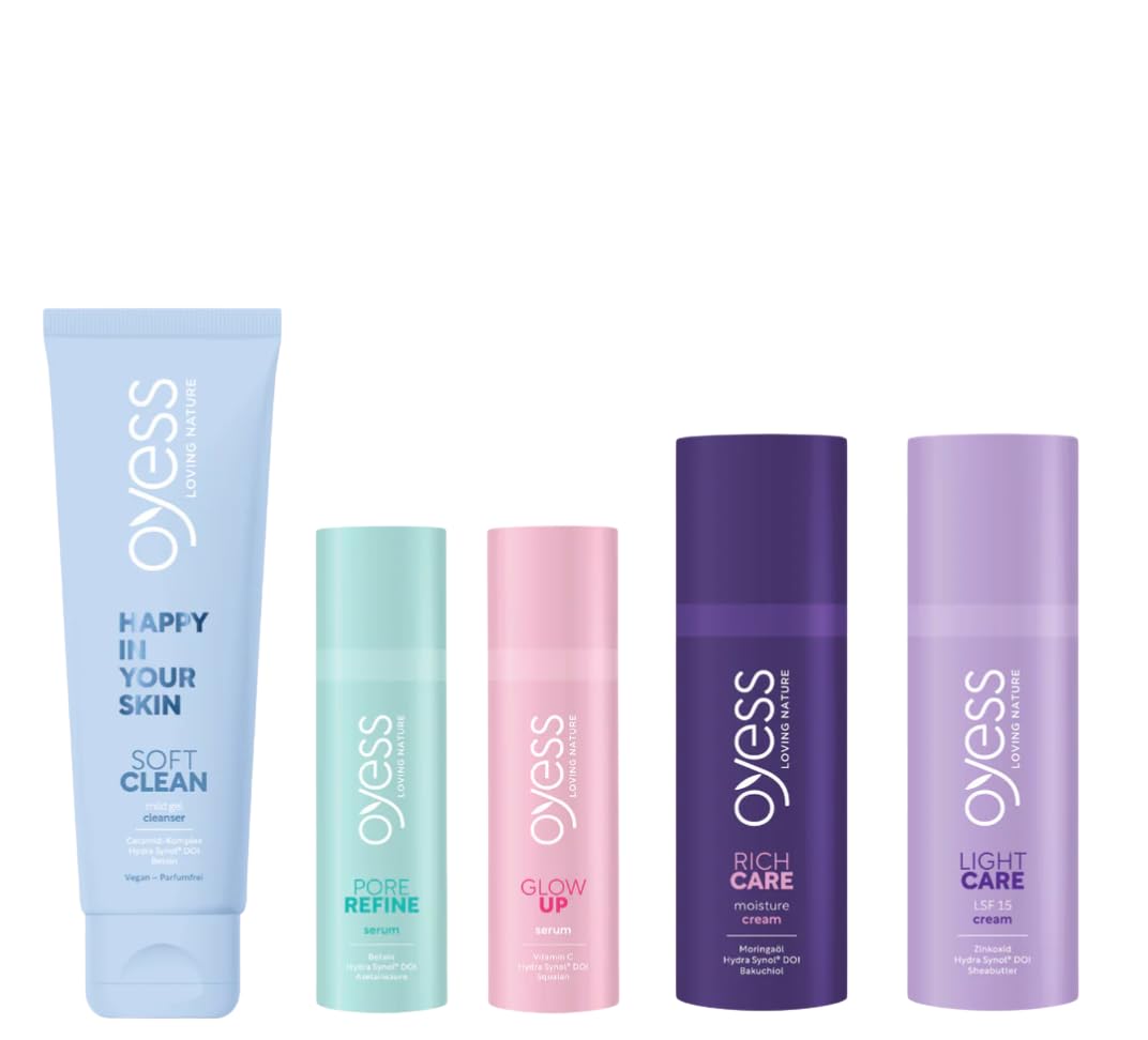 OYESS Face Care Gesichtspflege Set 5-teilig – Hautpflege Set mit Reinigung, Serum & Creme – Feuchtigkeitspflege für strahlende Haut