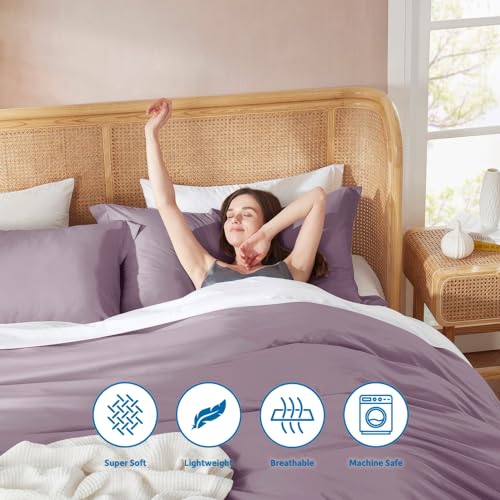 Nestl Queen Duvet Cover Set with Comforter Insert - Dusty Purple 4 Piece 90x90 Duvet Cover & 2 Pillow Shams with White Quilted Down Alternative Comforter, Ultra Soft, All Season