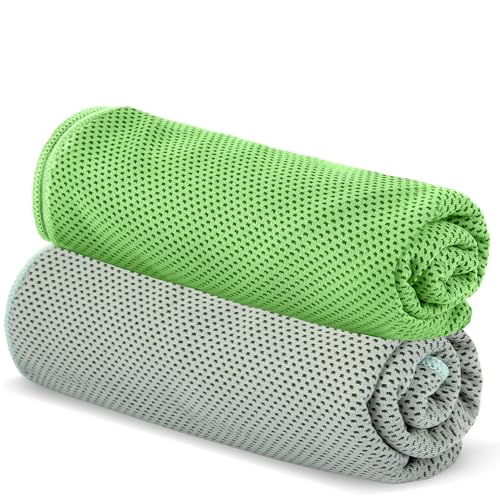 Donfri Asciugamano Rinfrescante in Microfibra per Lo Sport o Asciugamani Palestra – Cooling Towel per Palestra, Sport, Viaggio, Yoga,Tennis(Grigio/Verde