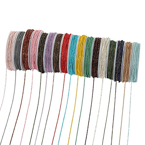 Youngjewl 51 Feet Ball Chain 1.5Mm Small Brass Bead Chain Jewelry Making Chains With 20Pcs Connectors For Diy Necklace Hanging Ornament Tags Bracelets Keychain Craft (17 Colors Mixed) #TOP26