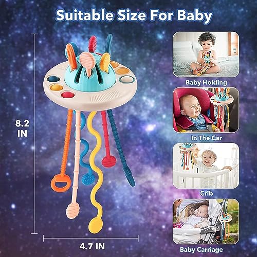 Image of Kidology Pull String Toy for Babies Teething Strings Sensory Montessori Toys Baby Girl,Travel Toy for 6+Months Boy Food Grade Silicone Fine Motor Skills Toy for Toddlers (UFO), Multicolor