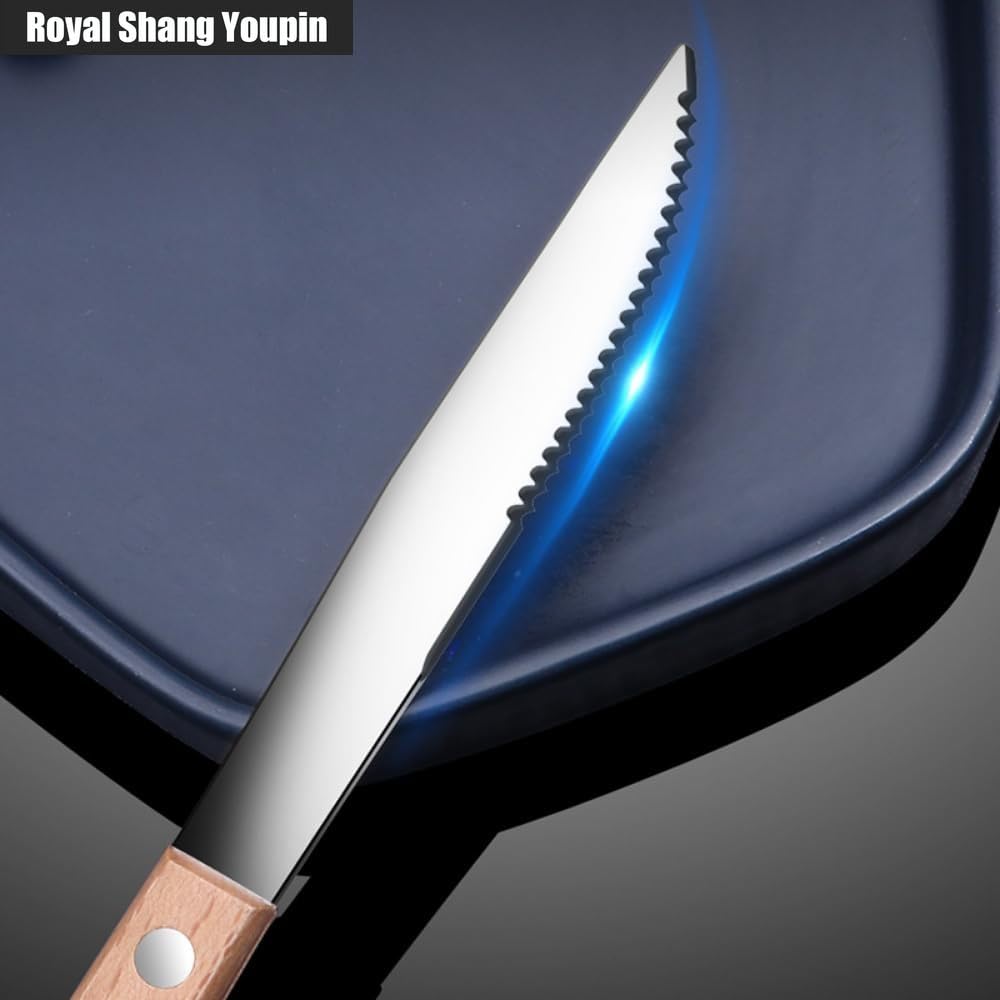 Manico in Legno Massello Cucina Acciaio Inossidabile Posate Stoviglie Posate Coltelli Forchette Cucchiai Set Coltello Da Bistecca Per La Casa Cucchiaio Da Dessert (A,20 pezzi)