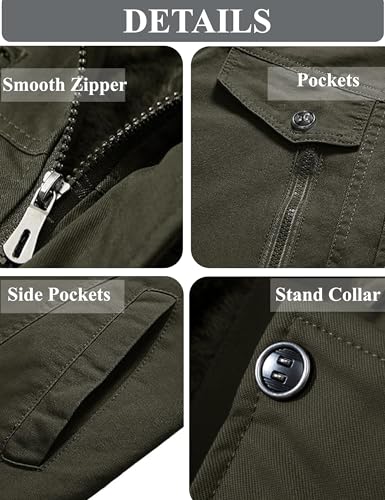 Image of CRYSULLY Men's Winter Casual Thicken Multi-Pocket Field Jacket Outwear Fleece Cargo Jackets Coat
