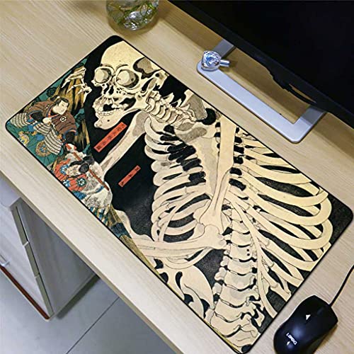 Tapis de souris XXL squelette blanc pour setup bureau vintage