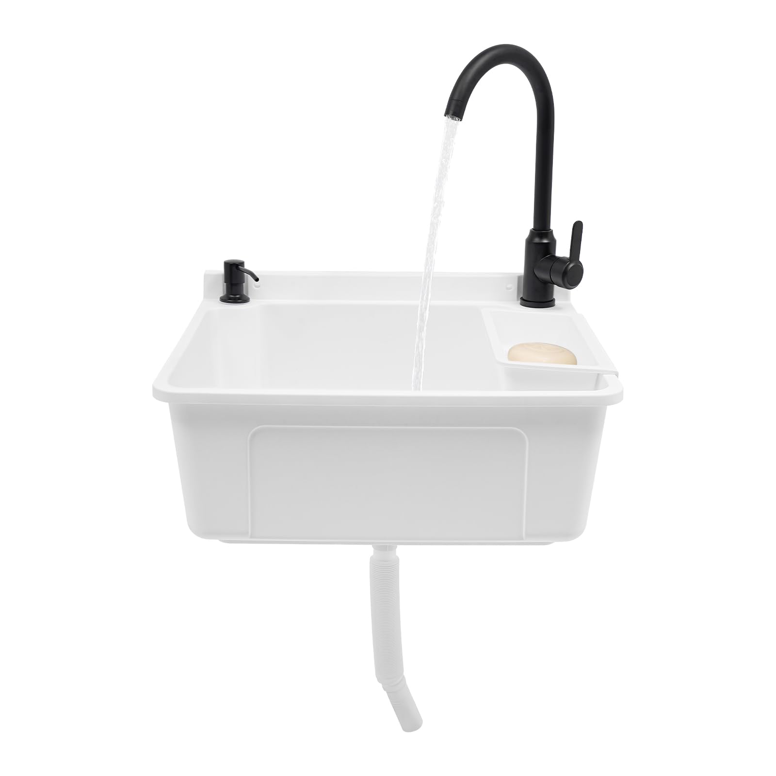 Wall-Mounted Sink,Plastic Laundry Sink with Soap Box,Utility Tub