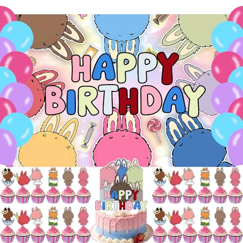 BuBu Monster Birthday Party Supplies Cartoon Monster Party Decorations Include Backdrop Cake Topper Party Ballons for Cartoon Bubu Party