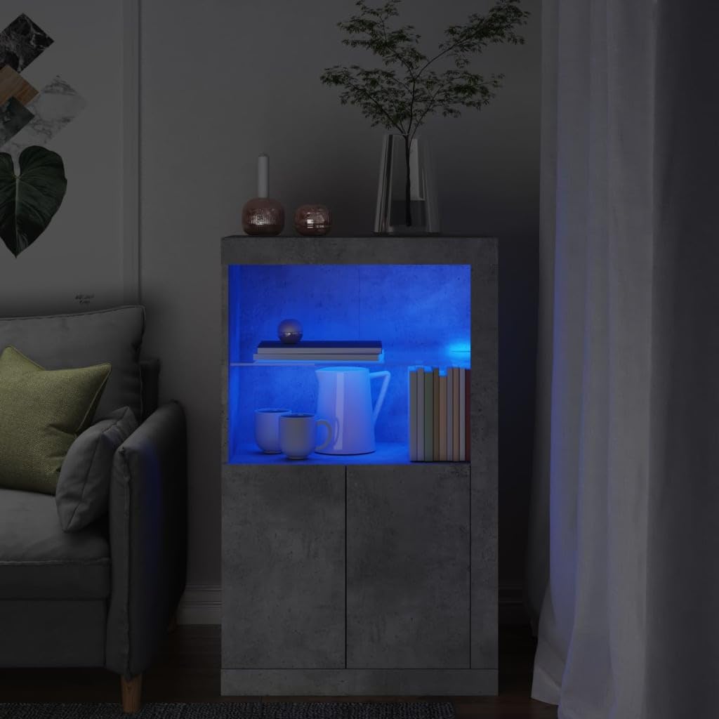 vidaXL Aparador con Luces LED Madera de ingeniería Gris hormigón