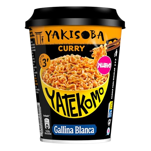 Yatekomo · Fideos Orientales Yakisoba Curry | Preparado de Noodles Orientales. Receta Japonesa con Verduras y Salsa Oriental. Fácil y Rápido: Listo en 3 Minutos. 1 ración, 1 bol de 93 gramos