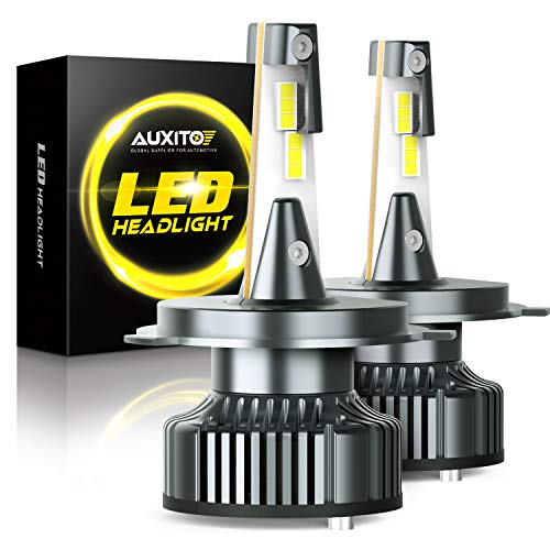 AUXITO H4 9003 LED Headlight Bulbs 80W 16,000LM Per Set Mini Sized 6500K Xenon White Lamp, CanBus Ready, High Low Beam Adjustable, Plug and Play Conversion Kit, Pack of 2