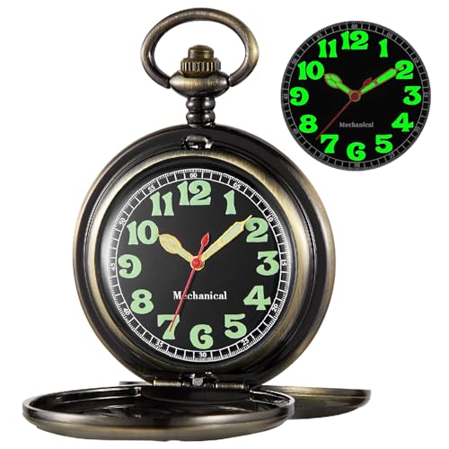 Image of Men's Mechanical Pocket Watch Black Rudder Pattern Double Open Hollow Roman Numerals Pocket Watch
