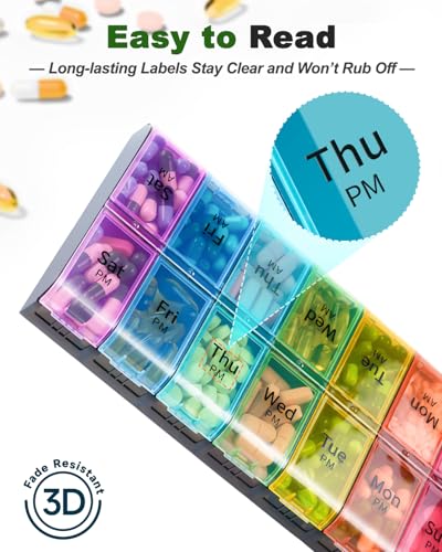 Image of Extra Large Pill Organizer 2 Times a Day,Made for Seniors & High-Dose Users | Easy-Open, High-Capacity, Bold-Letters, Senior-Friendly, AM /PM, Weekly-Tracking, BPA-Free, Long-Lasting