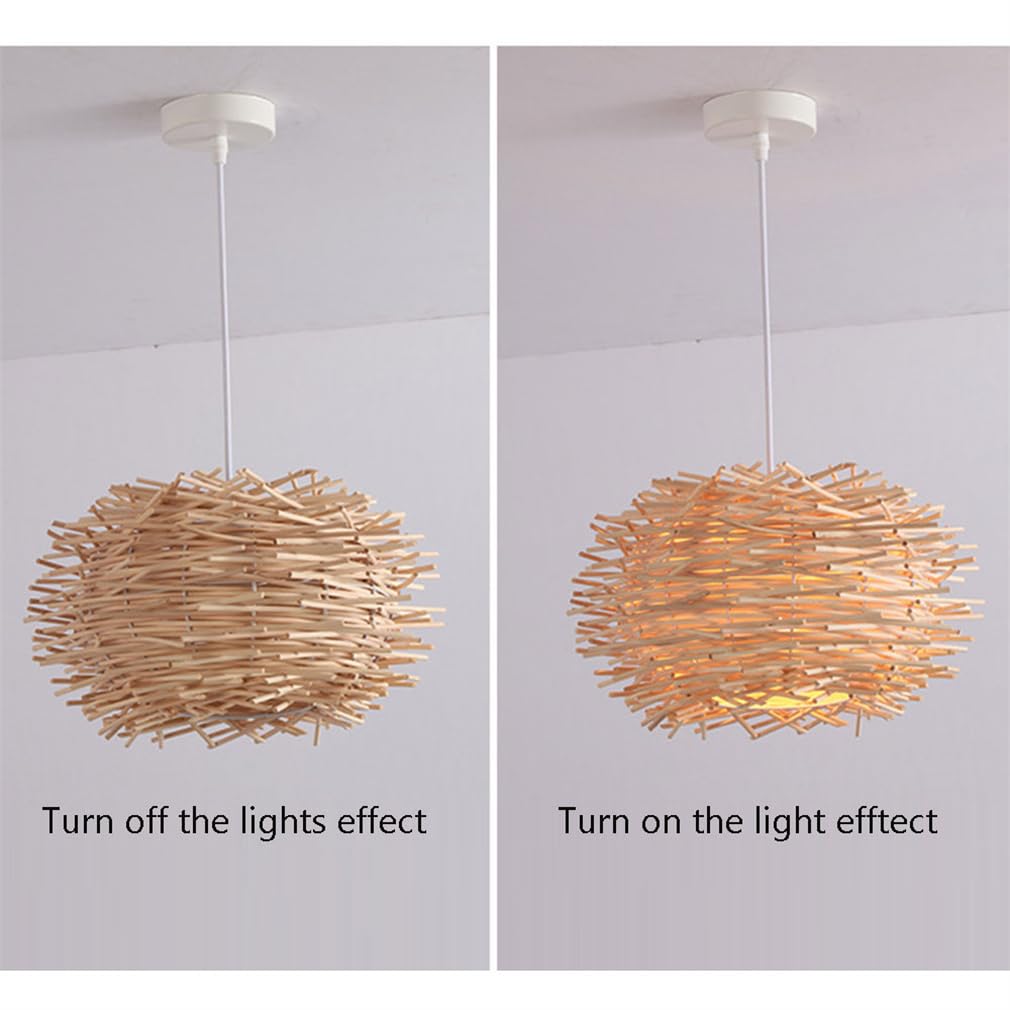 Lampadari A Nido D'uccello in bambù, Rattan, Materiale Naturale, Vimini, bambù Intrecciato, Lampada A Sospensione per B&B/Isola, Lampade in Rattan, Facile da Installare, Lampada in bambù