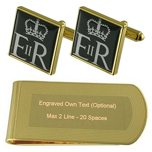 Gemelos y pisacorbatas grabados oro Royal Cypher set de regalo para hombre