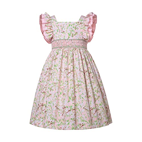 Girls Elegant Floral Sleeveless Smocked Summer Casual Clothing Toddler Adorable Holiday Smock Dresses