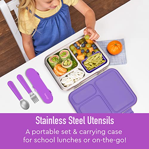 Image of Bentgo Kids Stainless Steel Utensil Set - Reusable Fork, Spoon & Storage Case, PFAS- & BPA-Free, Easy-Grip Handles, Lightweight, Dishwasher Safe, School Lunch, Travel & Outdoors (Purple)
