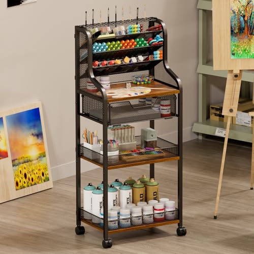 Jakyitvi Large 7-Tier Rolling Utility Cart with Drawer, 40.15in Tall Metal Craft & Art Storage Organizer with Lockable Wheels, Storage for Art Studio, Drawing Room, Paints & Supplies