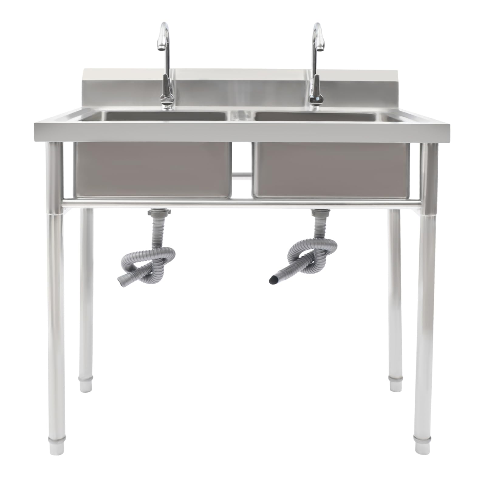2 Compartment Commercial Sink,Free Standing Kitchen Sink Heavy Duty Stainless Steel Catering Basin,Multifunctional Sink with Faucet Extra Big Wasing Bowl