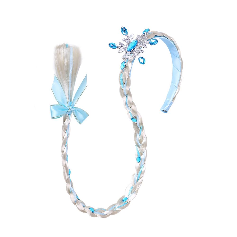 Sarini Snow Princess Headband Princess Wig Blue Ponytail Snowflake Headdress Wig Braid Role Play Girl Birthday Party Hair Accessories