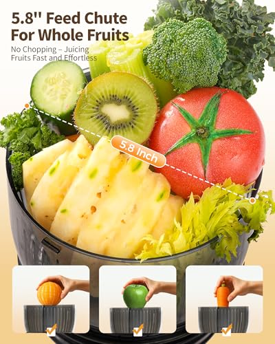 Cold Press Juicer, Slow Masticating Juicer with 5.8" Large Feed Chute, Whole Vegetable and Fruit, Juicer Machine Easy to Clean, 300W High Juice Yield, Dark Grey - Image 3