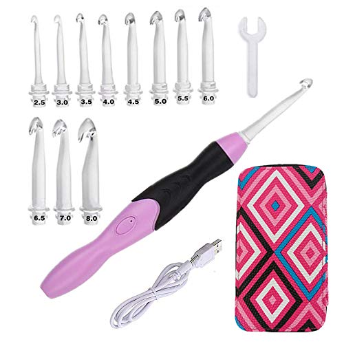 Lighted Crochet Hooks Set - 11 Sizes Light Up Crochet Hooks with Case,Rechargeable Crochet Hook with Light,2.5mm to 8mm