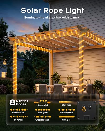 Brightown Solar Rope Lights 2-Pack, 78ft Warm White with 8 Modes — view 4