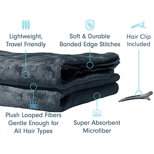 Scala (2 Pack Extra Large Microfiber Hair Towel 24" X 48" Anti Frizz For Long Hair, Multipurpose Bath Towel For Pool, Gym, Yoga, Camping - Quick Drying, Ultra Absorbent - Charcoal Gray #TOP3
