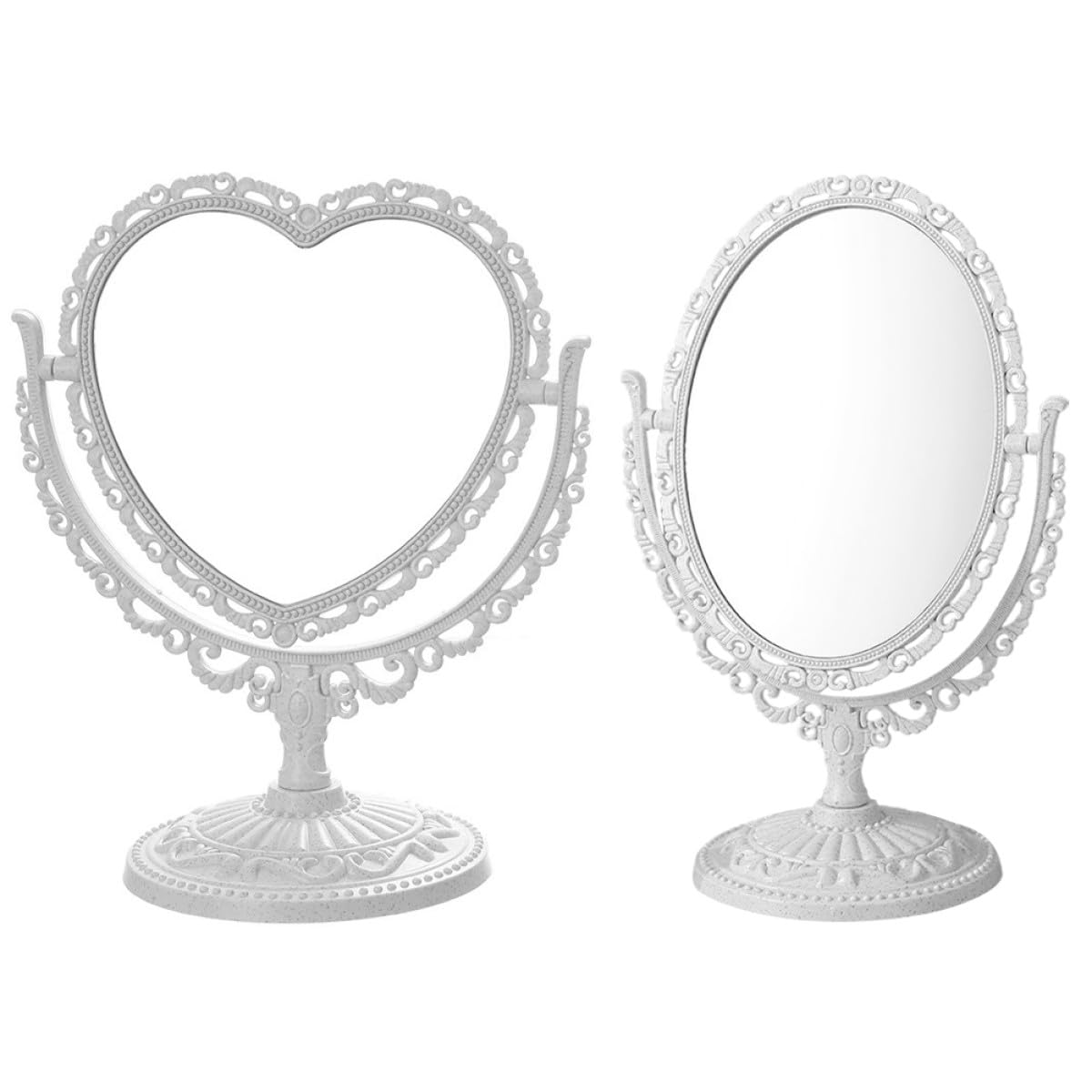 Miroir de maquillage de bureau pivotants 360 double face cœur et ovale