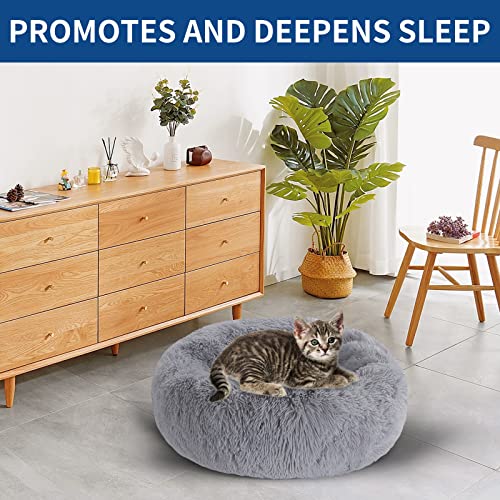 Bvagss Small Dog Bed Cat Bed Calming Plush Pet Cushion Sofa Washable Anti Anxiety Round Donut Cuddler Fluffy Pillow Nest For Puppy & Kitten Mw002 (20 Inch, Light Grey) #TOP6