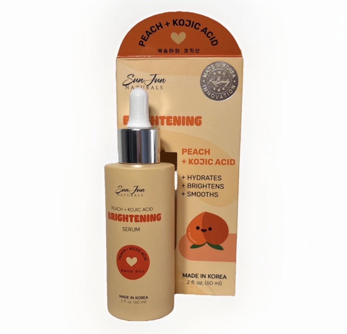 Naturals Peach and Kojic Acid Brightening Serum, Korean Skincare, 2 fl oz, Made in Korea