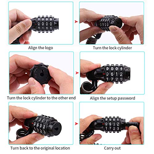 Emoly Bike Lock Cable, 5.9 Ft Portable Mini Bicycle Lock Security 4 Digit Resettable Combination Coiling Cable Lock For Baby Strollers, Suitcases And Laptop Bags #TOP7