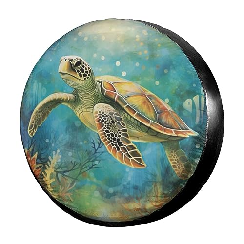 Blue Sea Turtle Spare Tire Cover Dust-Proof Sun Wheel Tire Cover Fit for Trailer, RV, SUV and Many Vehicle 15 Inch