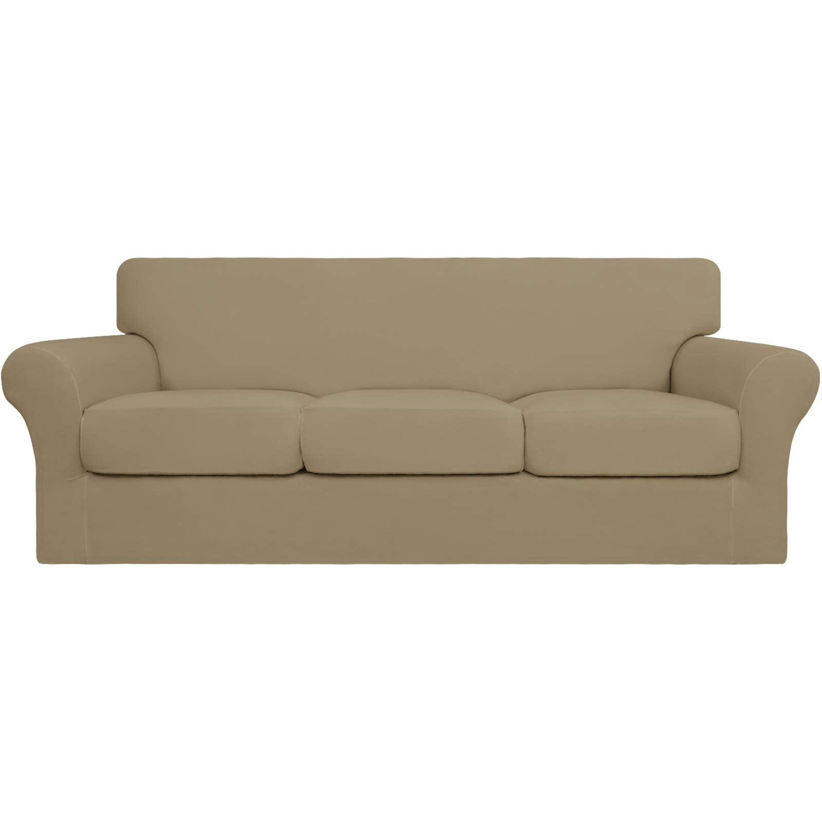 Easy-Going 4 Pieces Stretch Soft Couch Cover for Dogs - Washable Sofa Slipcover for 3 Separate Cushion Couch - Elastic Furniture Protector for Pets, Kids(Sofa, Tan, Large)