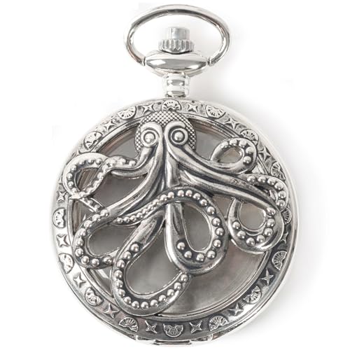 Solid Oak Pendant Steampunk Octopus Watch Case Antique Silver