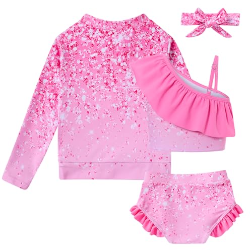 Image of Baby Toddler Girls Swimsuit 4 Piece Bathing Suit Long Sleeve Rash Guard Sets 12 Months-7 Years