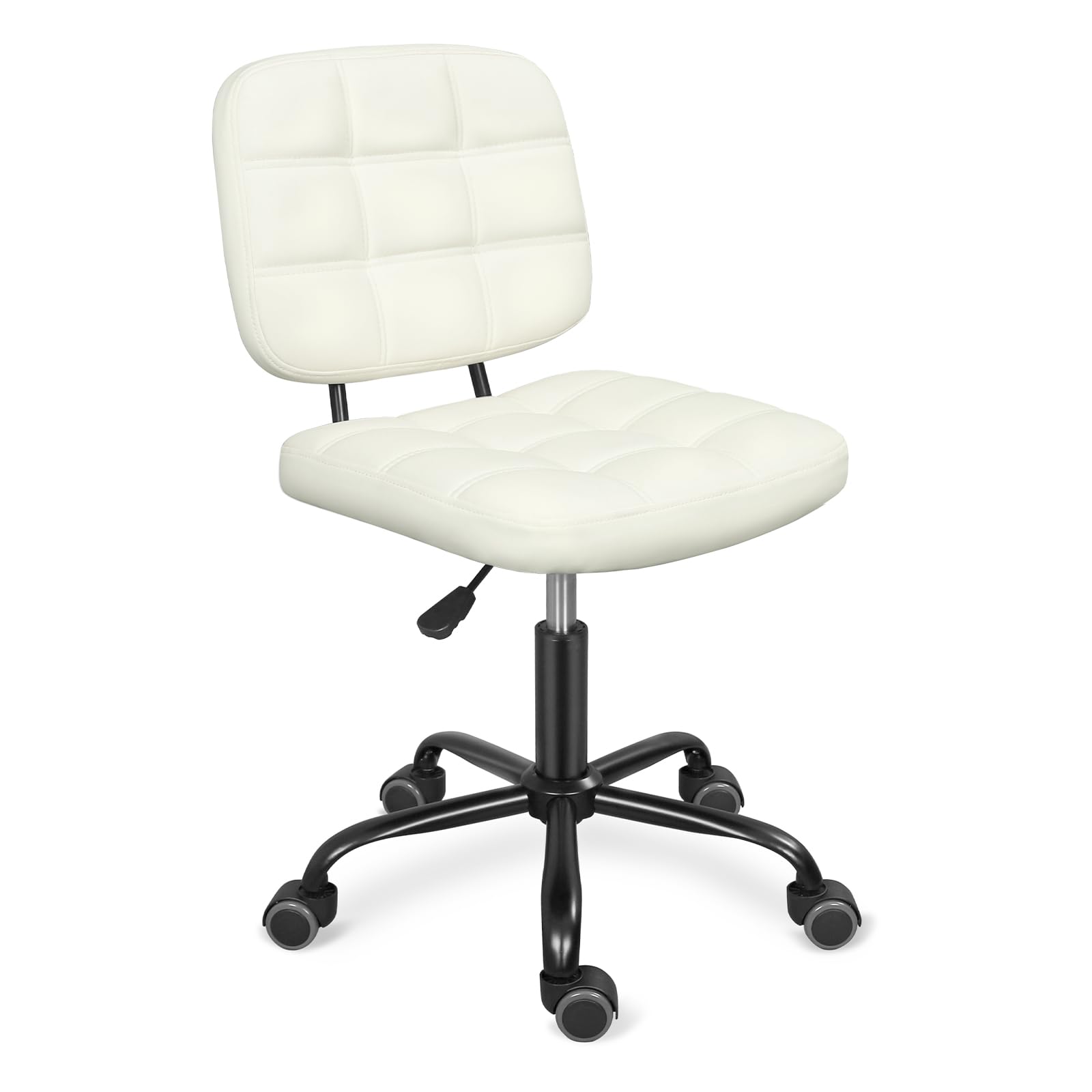 Leader Accessories Silla de Oficina, Silla de Escritorio de Oficina sin Brazos con Ruedas Ergonómica Moderna con Ruedas Giratorias de 360° Sillas de Trabajo para Computadora de Altura Ajustable Blanco
